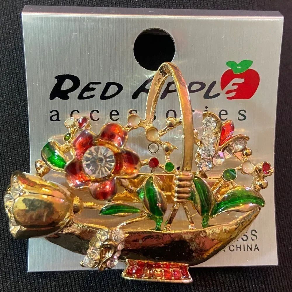Apple Gold and Red Floral Brooch Christmas